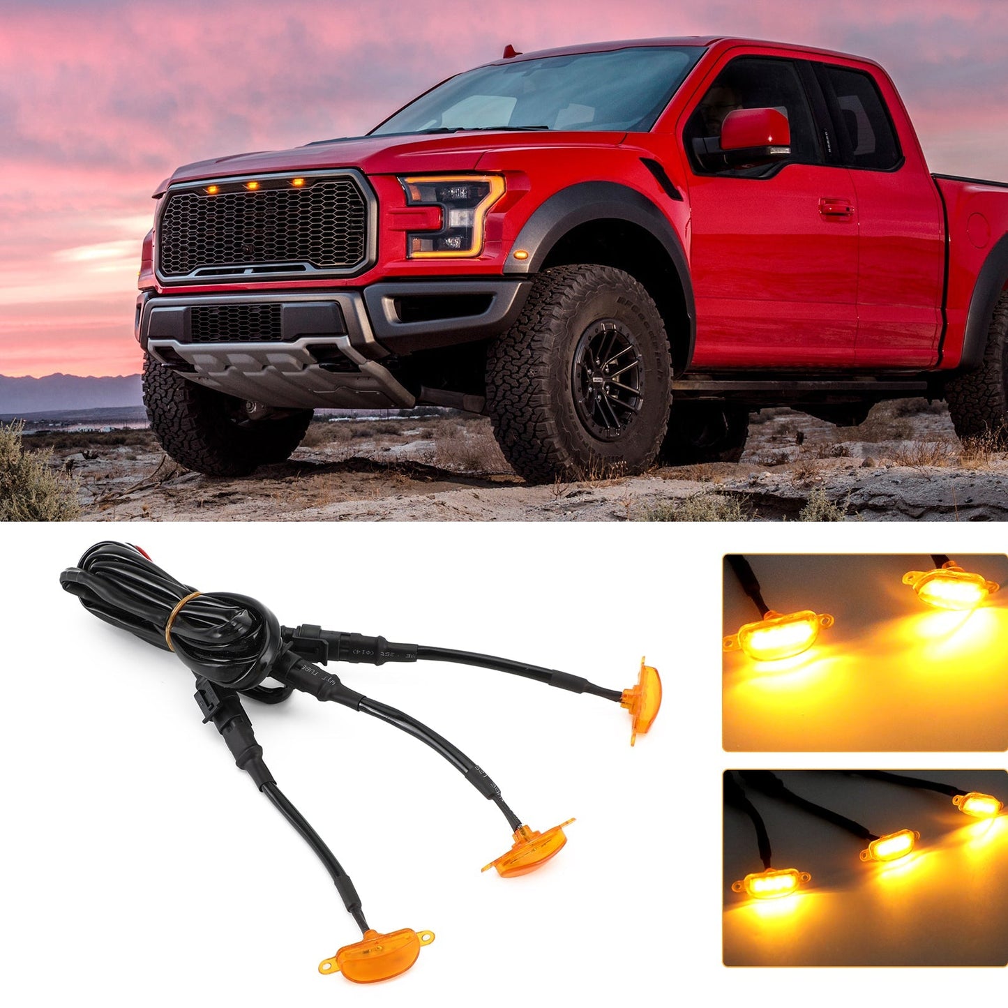 Amber LED Grille Lights for Ford F-150 Raptor (2015-2020)