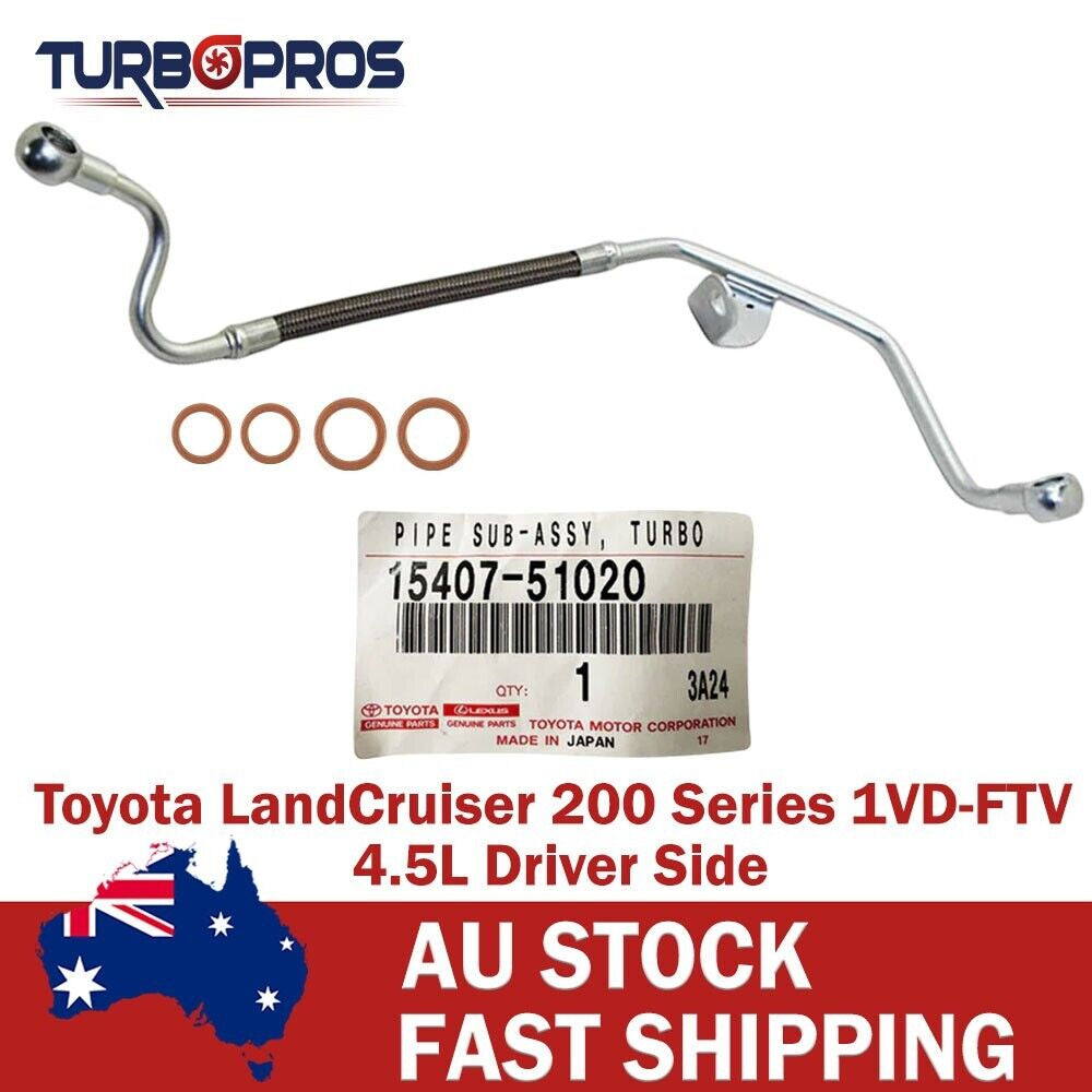 Genuine Turbo Oil Feed Pipe+Gaskets for Toyota Landcruiser 200 Series 4.5L RHS