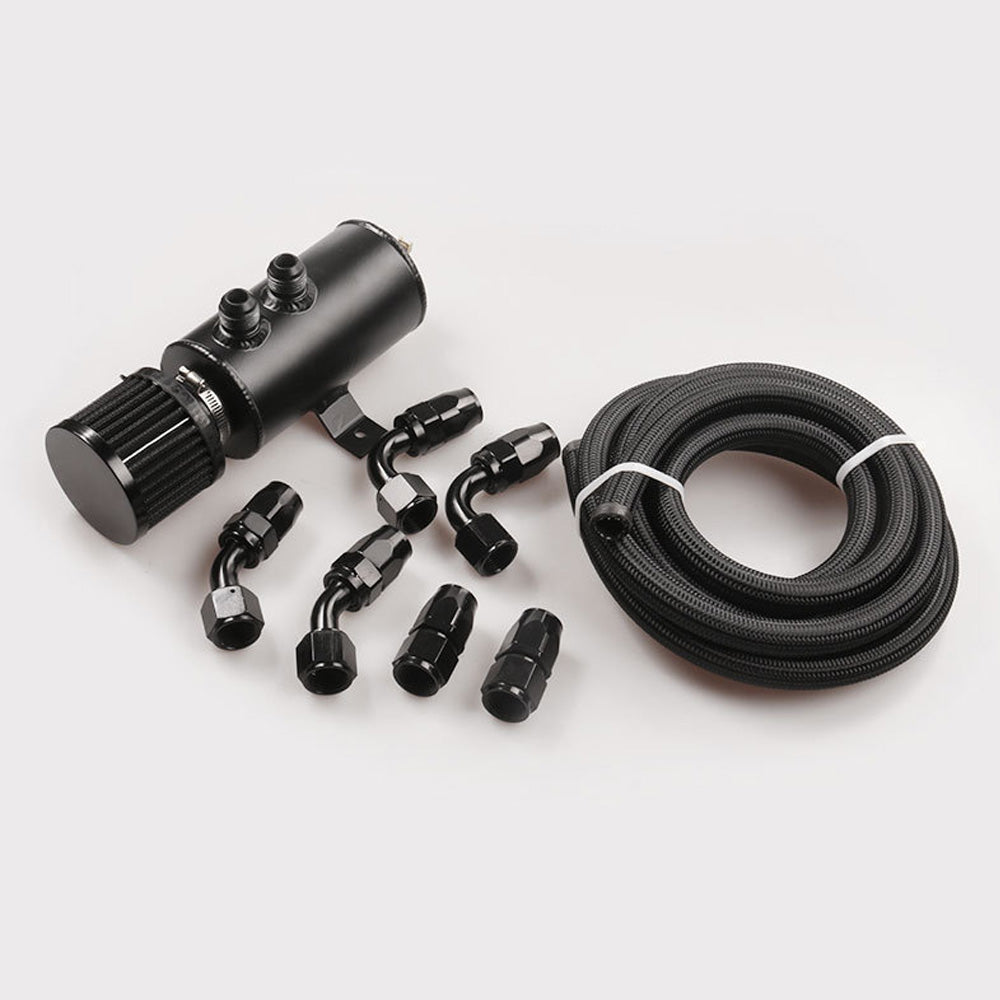 Aluminium Baffled Engine Oil Catch Can 0. 75L 2 Port AN10  3M Hose Fitting Kit-0