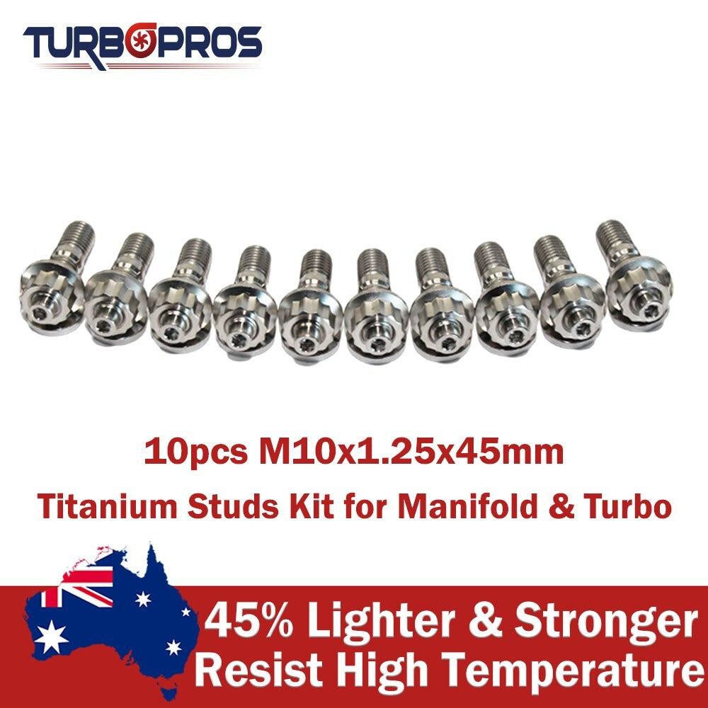 10 Pcs M10X1.25X45Mm Titanium Stud Kit for Manifold & Turbo
