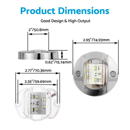 4x Round LED Marine Boat Cabin & Deck Courtesy Lights Suitable For Walkway – White Stern Light-4