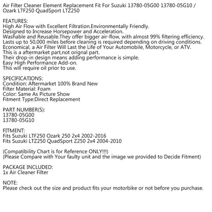 Air Filter Assy for Suzuki 13780-05G00 13780-05G10 Ozark LTF250 QuadSport LTZ250 Generic