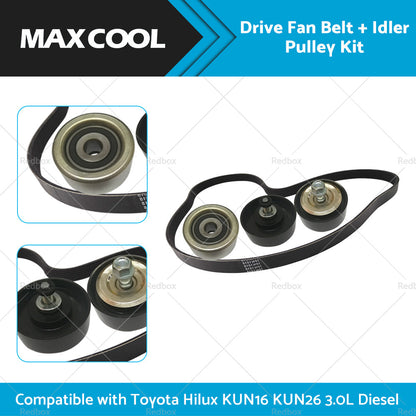 Drive Fan Belt  Idler Pulley Kit Compatible with Hilux 3. 0L Diesel 1KD-FTV KUN16 KUN26-1
