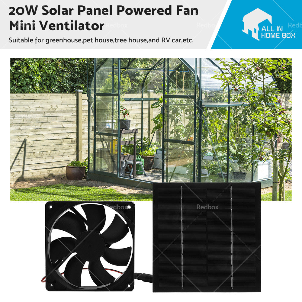 20W Solar Panel Powered Fan Mini Ventilator For Greenhouse Pet or Dog Chicken House-0