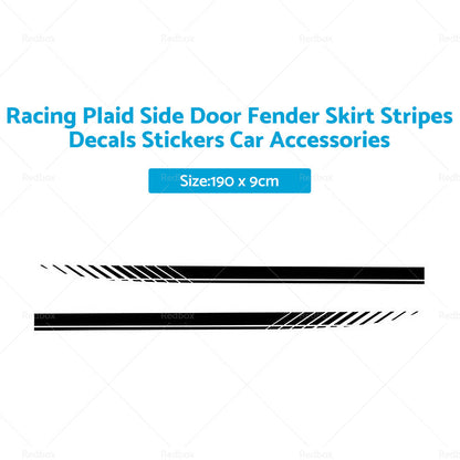 2x Racing Plaid Side Door Fender Skirt Stripes Decals Stickers Car Accessories-1