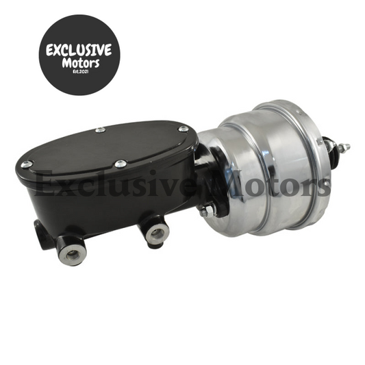 7" Chrome Dual Brake Booster & Black Master Cylinder for Universal Wilwood Style