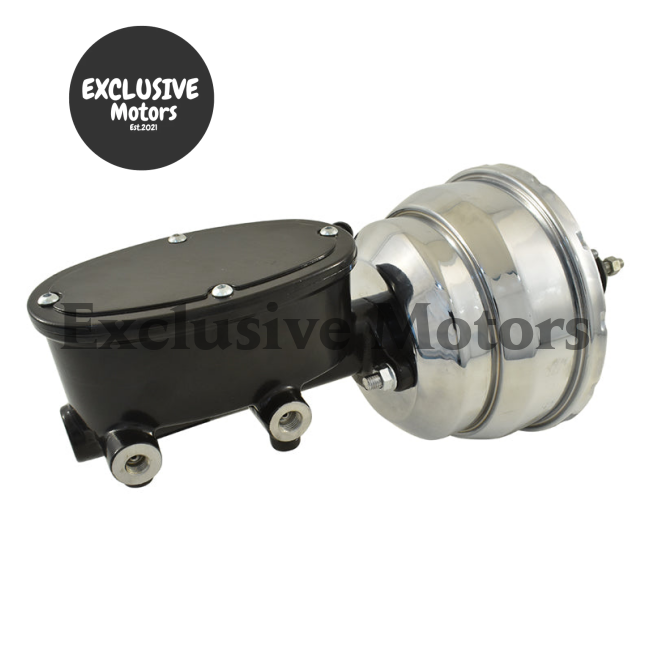 8" Chrome Dual Brake Booster & Black Master Cylinder for Universal Wilwood Style