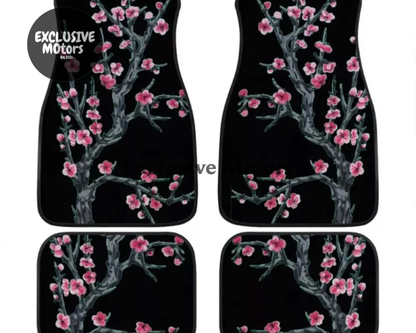 Custom Cherry Blossom Floor Mats Black