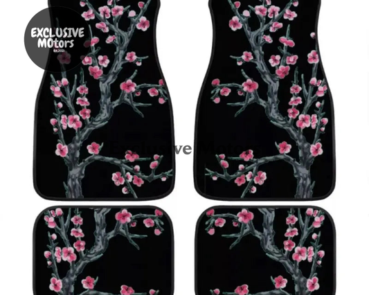 Custom Cherry Blossom Floor Mats Black