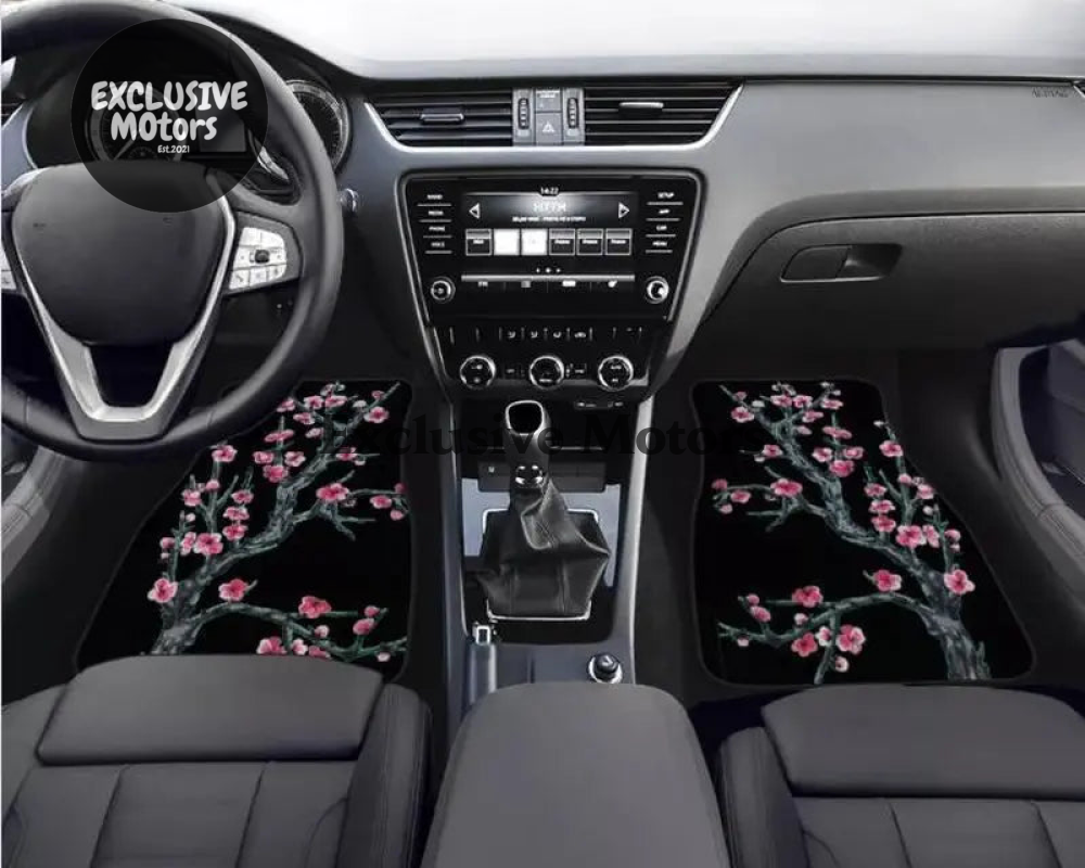 Custom Cherry Blossom Floor Mats Black