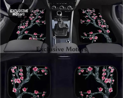 Custom Cherry Blossom Floor Mats Black