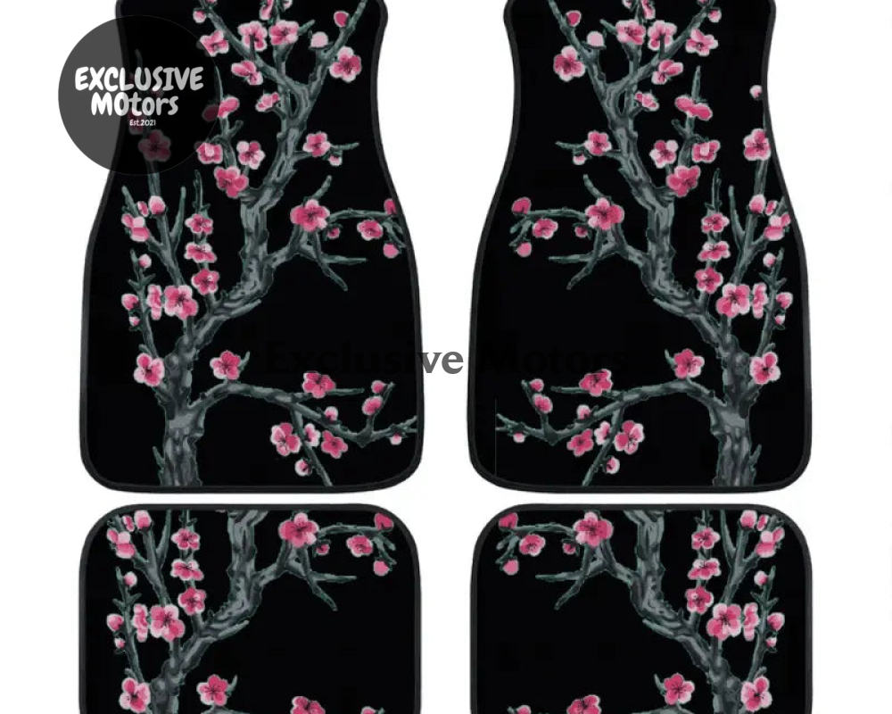 Custom Cherry Blossom Floor Mats Black