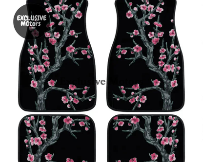 Custom Cherry Blossom Floor Mats Black