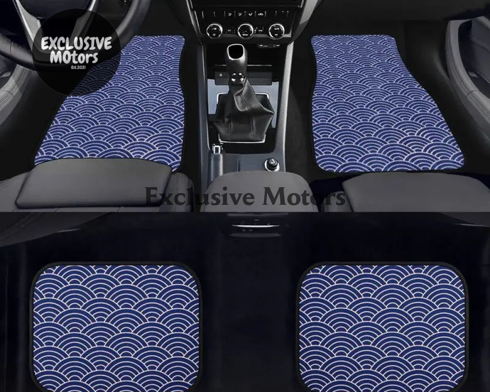 Custom Japanese Waves Floor Mats Blue