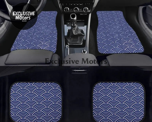 Custom Japanese Waves Floor Mats Blue