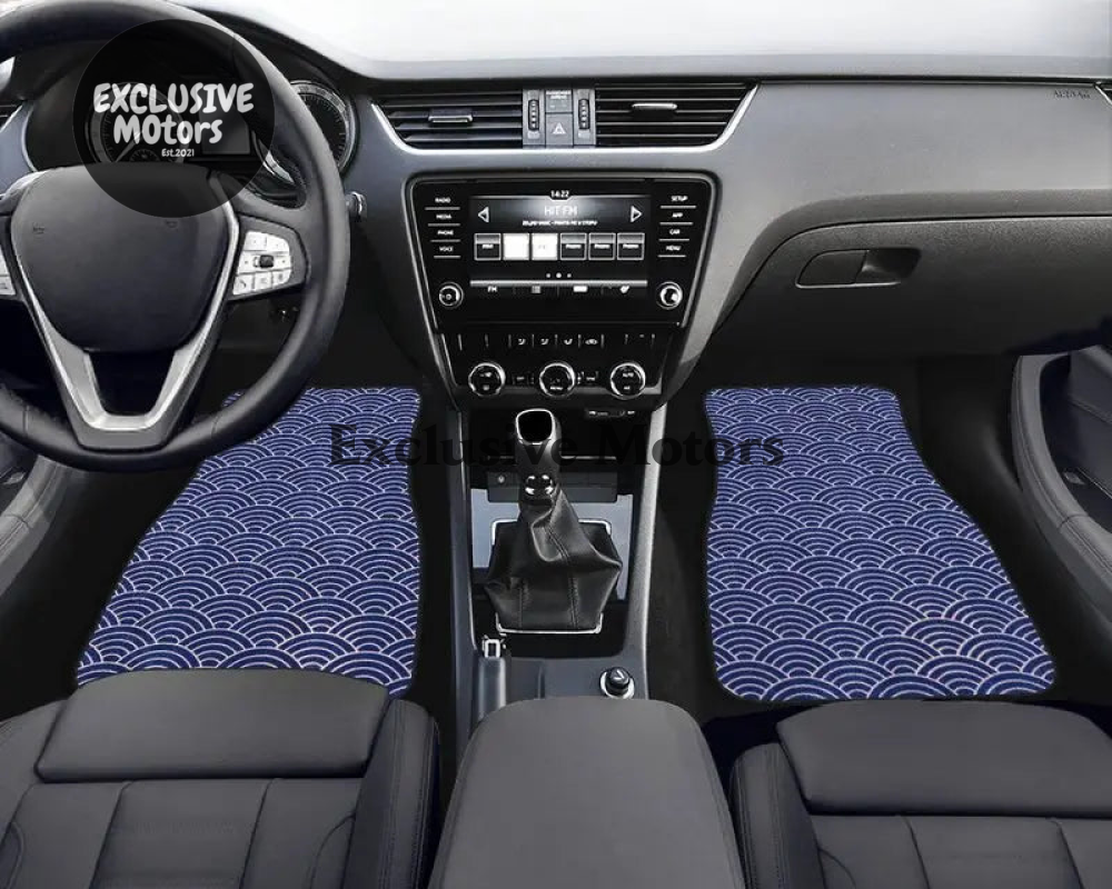 Custom Japanese Waves Floor Mats Blue