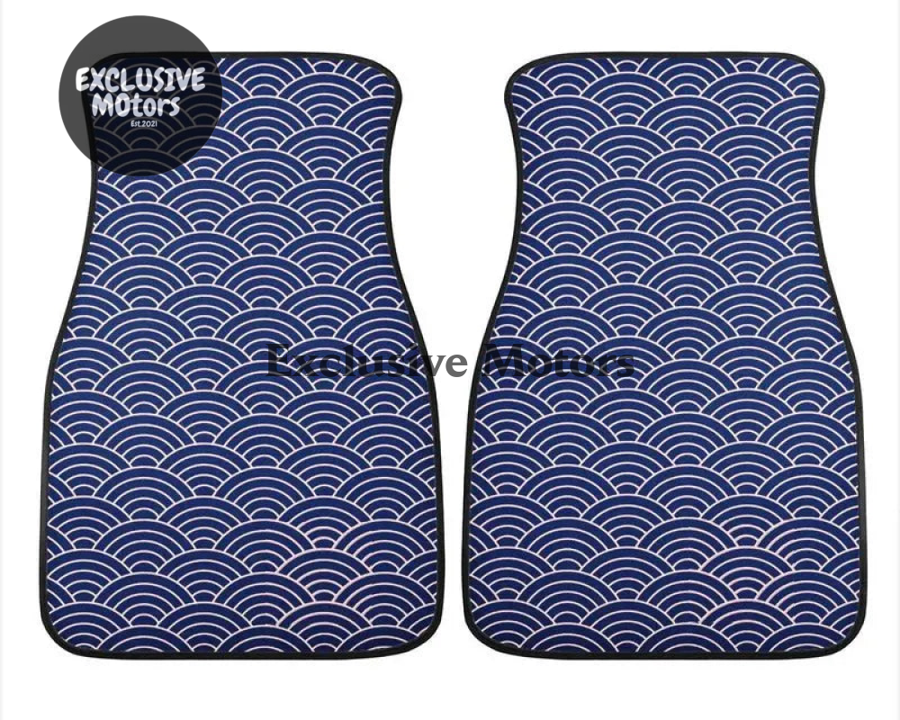 Custom Japanese Waves Floor Mats Blue