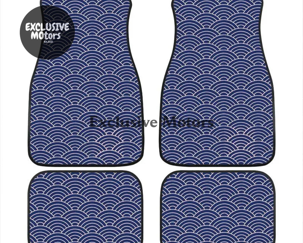 Custom Japanese Waves Floor Mats Blue