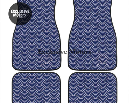 Custom Japanese Waves Floor Mats Blue