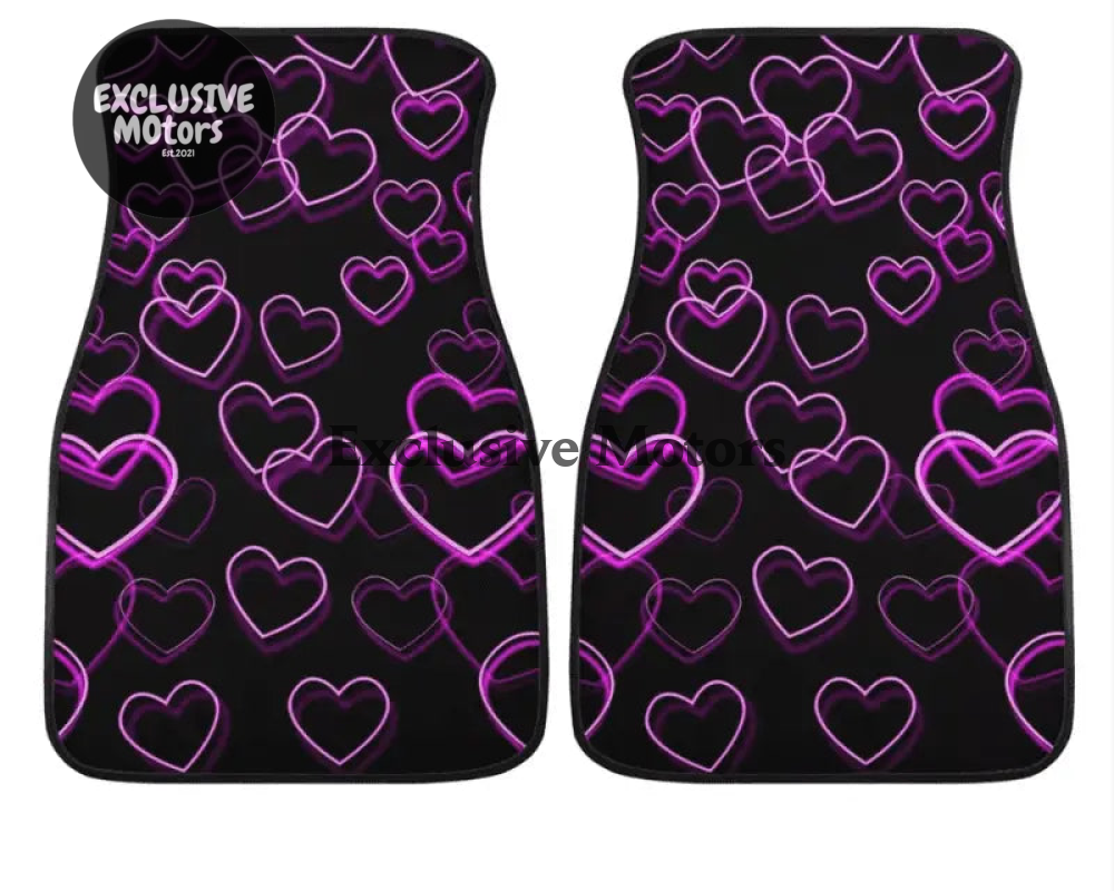 Custom Neo Pink Hearts Floor Mats