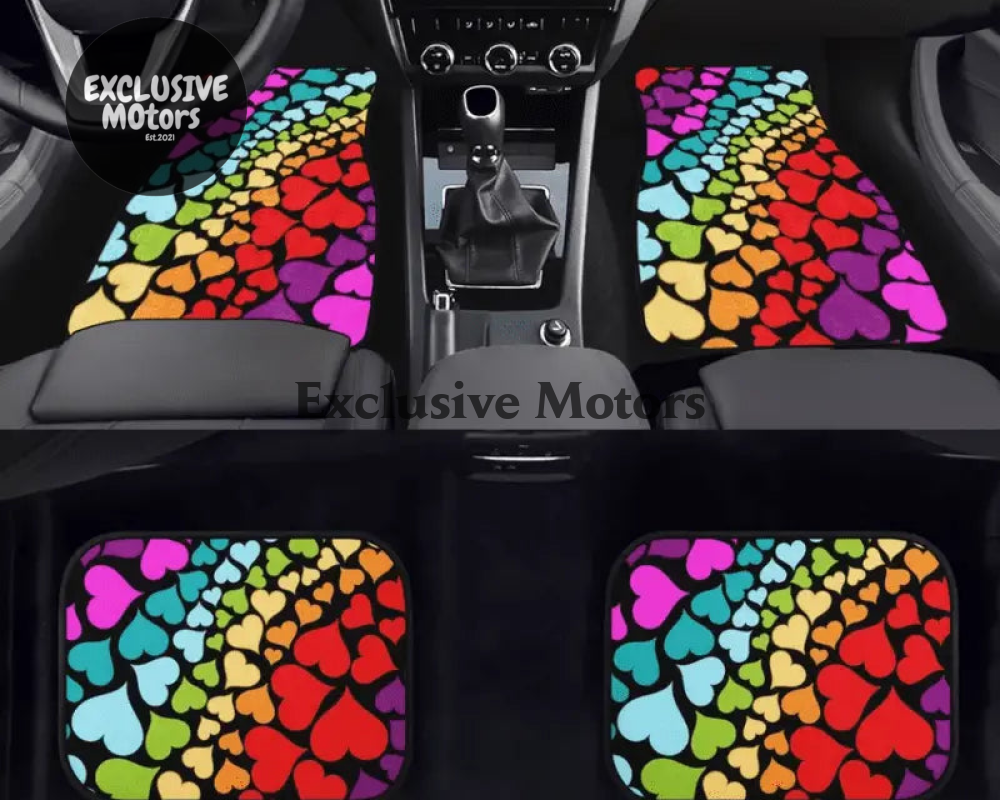 Custom Rainbow Hearts Floor Mats