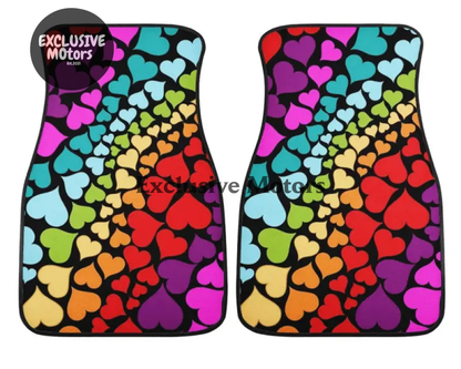 Custom Rainbow Hearts Floor Mats