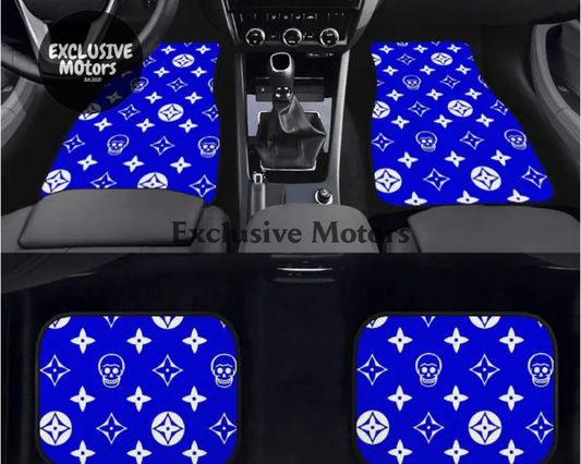 Custom Skull Shuriken Blue Floor Mats
