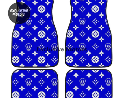 Custom Skull Shuriken Blue Floor Mats
