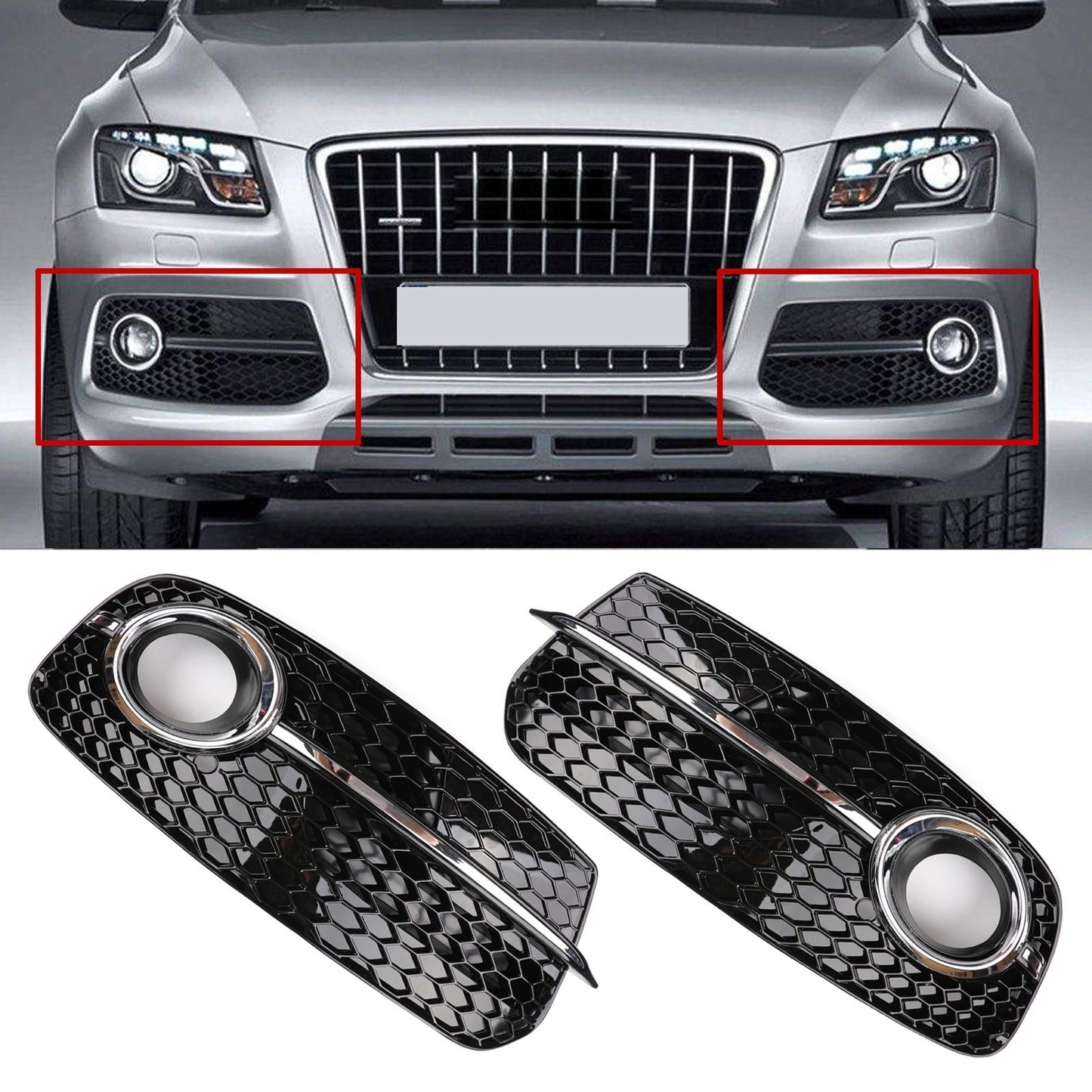 Front Bumper Fog Light Grille for Audi Q5 (2013-2016) Excludes SQ5/S-Line
