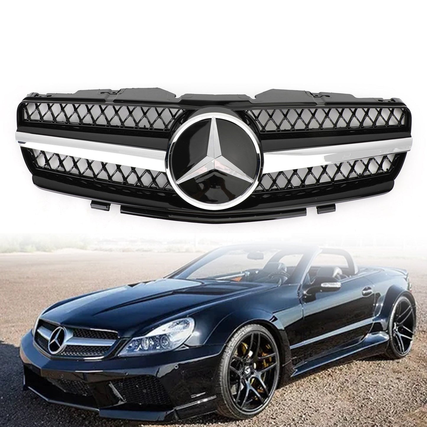 Black Grille 1 Fin Star for Mercedes R230 SL500 SL600 (2003-2006)