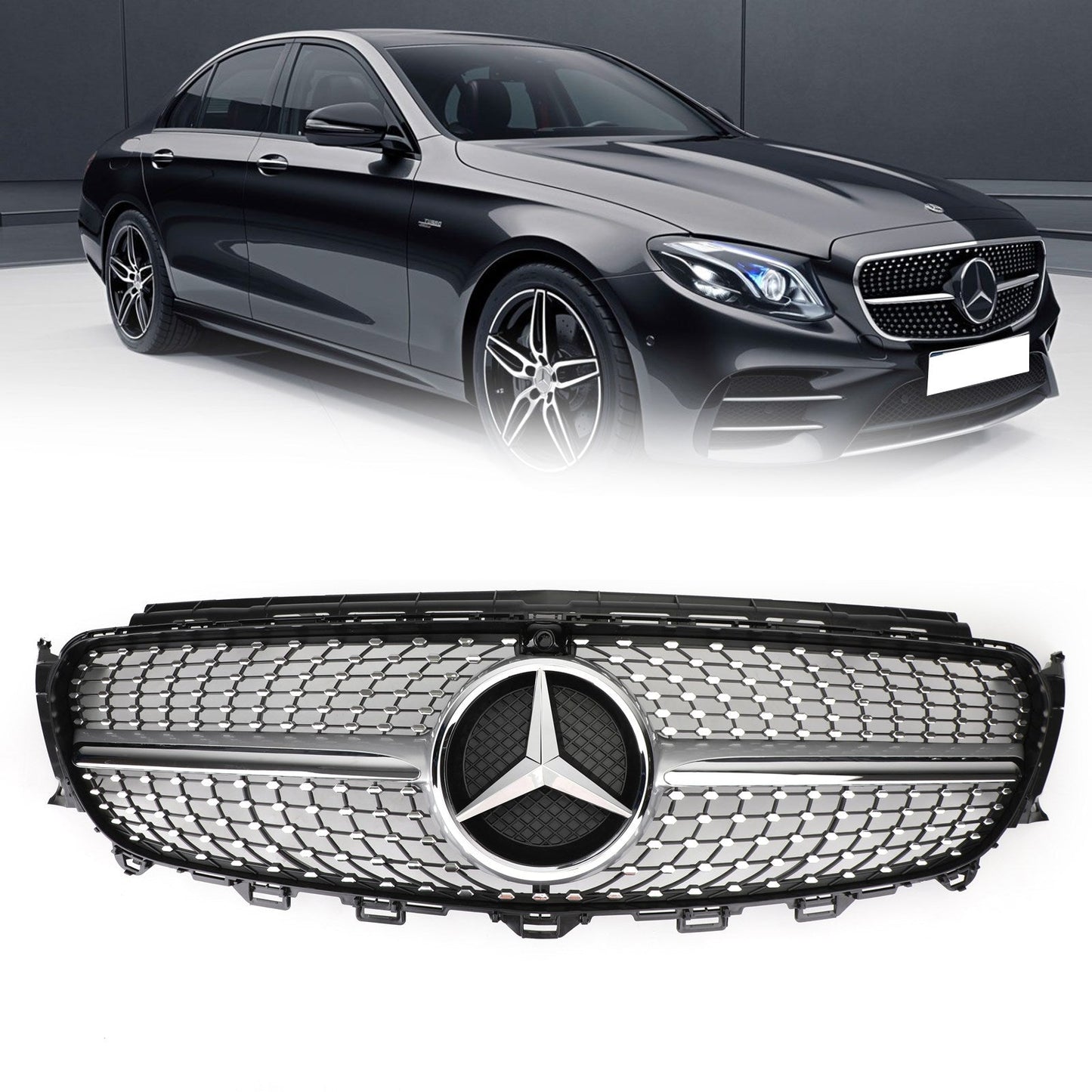 Front Grill for Mercedes Benz E300 E400 Diamond Silver (2016-2019)