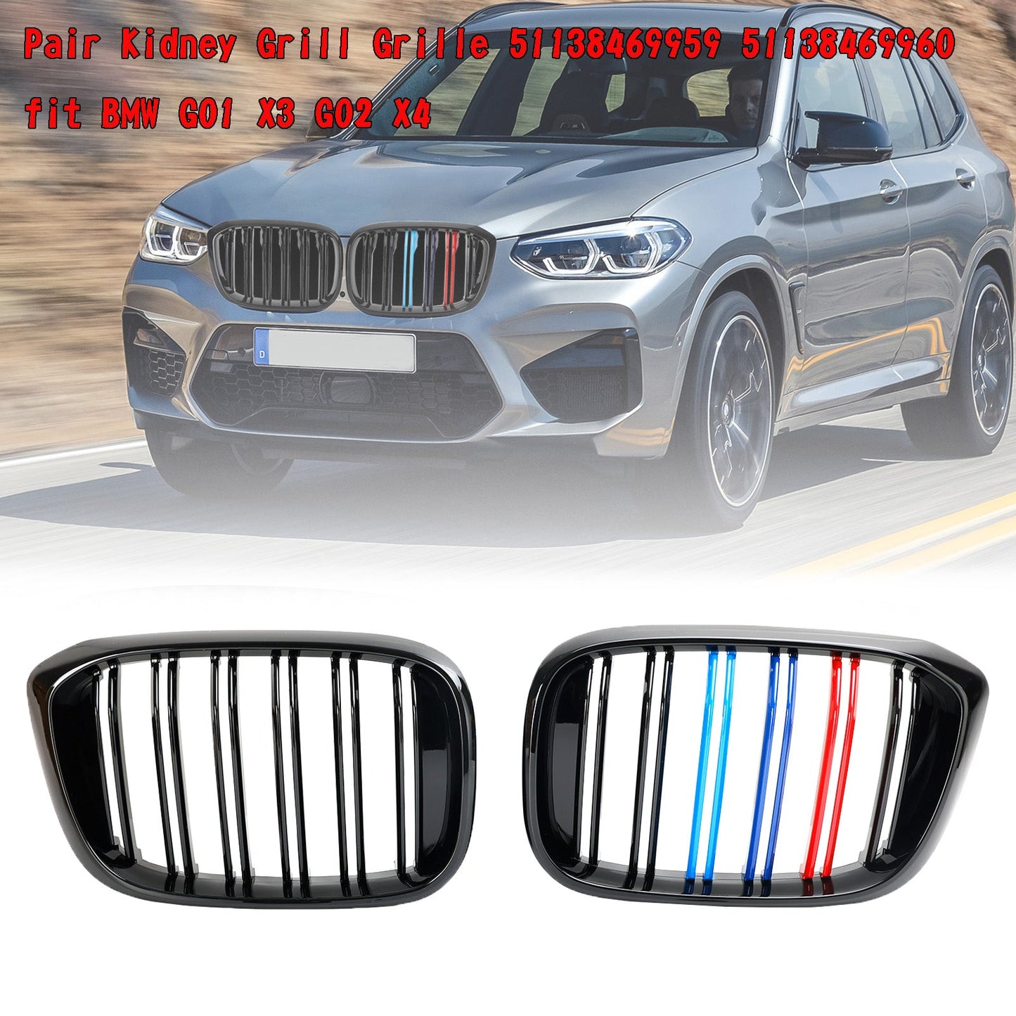 M-Color Kidney Grille Gloss Black for BMW X3 G01 X4 G02 (2018-2023)