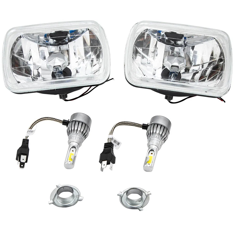 MAXPEEDINGRODS 7x6 Inch Bank 1&2 LED Headlights Conversion Kit Assembly H4 for Jeep Wrangler