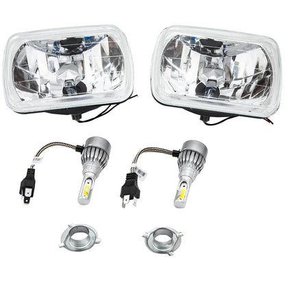 MAXPEEDINGRODS 7x6 Inch Bank 1&2 LED Headlights Conversion Kit Assembly H4 for Jeep Wrangler