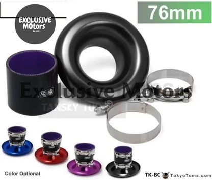 Jdm Universal Aluminum Intake Inlet Velocity Stack + Clamps+Silicone hose TK-BOV1009DDLB-76 - Tokyo Tom's