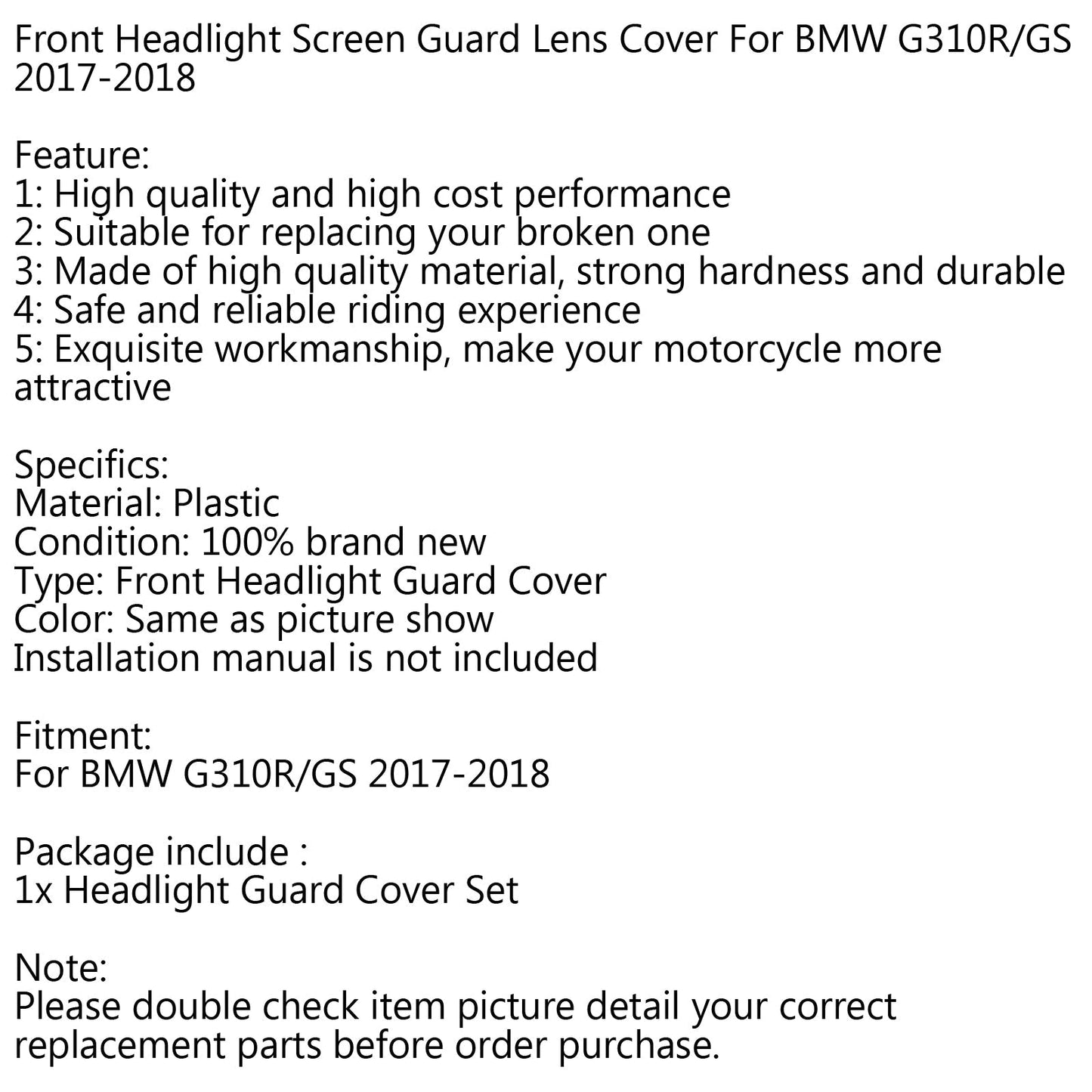ABS Screen Headlight Lens Shield Protector Cover For BMW G310R GS 2017-2018 Generic