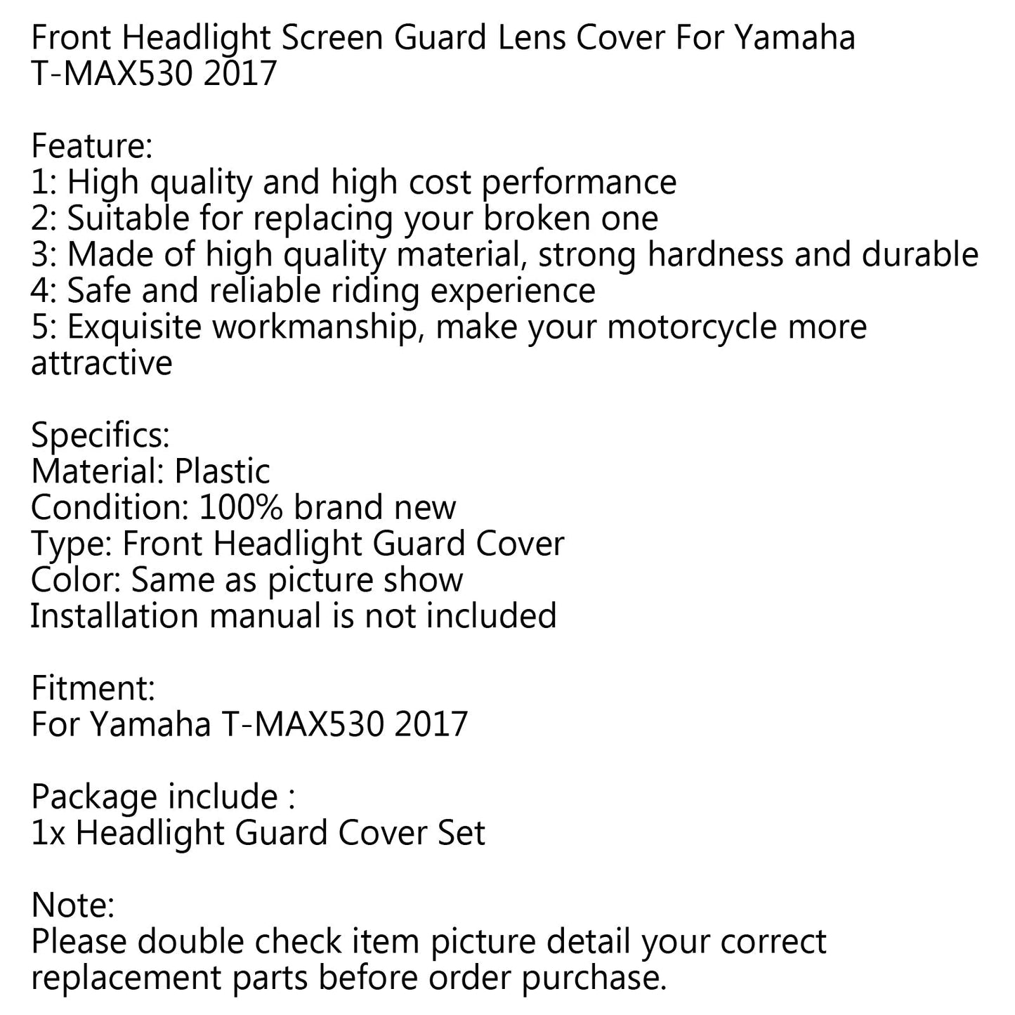 2017 Front Headlight Screen For Yamaha T-MAX530 Lens Cover Guard Protector Generic