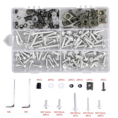 177PCS Motorcycle Sportbike Windscreen Fairing Bolts Kit Fastener Clips Screws