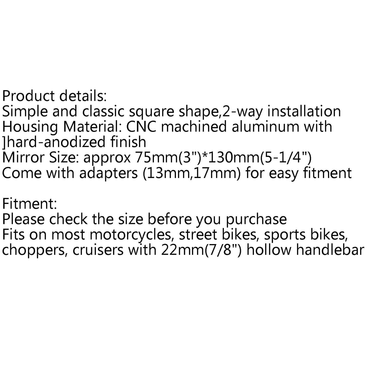 Motorcycle Bike Round Rear Side View 7/8 Bar End CNC Mirrors Universal Generic