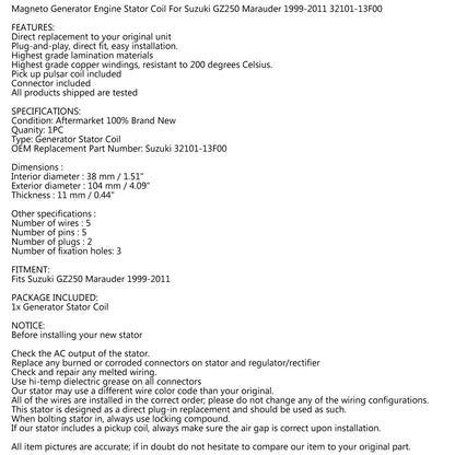 Magneto Generator Stator Coil For Suzuki GZ250 Marauder 1999-2011 32101-13F00 Generic