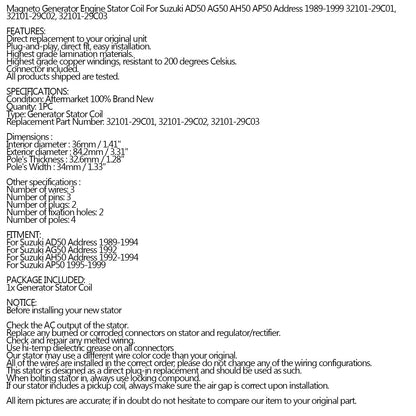 Generator Magneto Stator Coil For Suzuki Address 50 AG AD AH AP 50cc 1989-1994 Generic