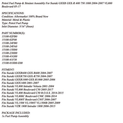 Fuel Pump & Strainer for Suzuki 04-07 GSXR 600 750 05-06 GSXR-1000 15100-41G00 Generic