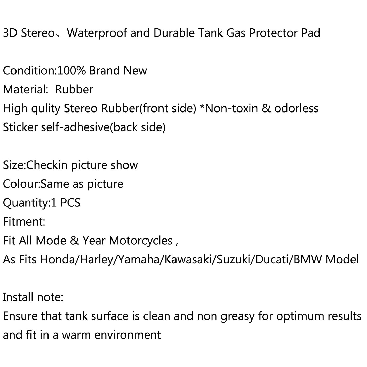 3D Rubber Tank Pad Protector Gas For Honda/Harley/Yamaha/Kawasaki/Suzuki Generic