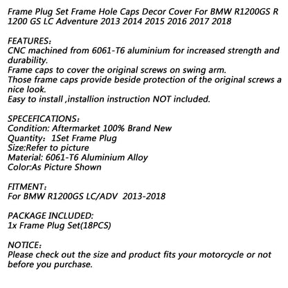 Frame Hole Caps Decor Cover 1 Set Aluminum For BMW R 1200 GS ADV LC 14-15 Generic
