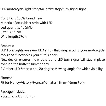 43mm-46mm Fork LED Turn Signal Strip Amber Light Kit For Harley Victory Honda Generic