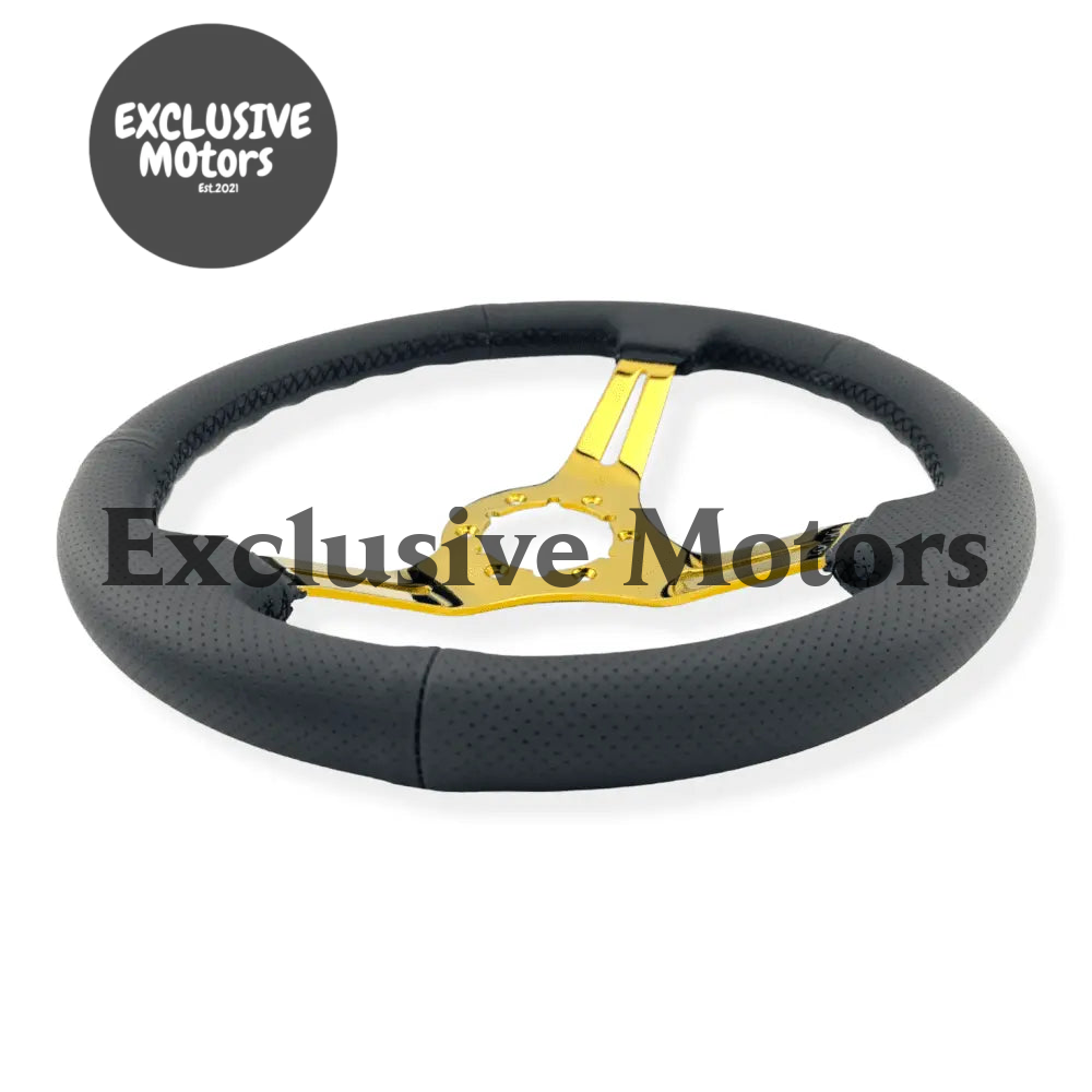 Tomu Fuji Black Perforated Leather with Gold Spoke Steering Wheel