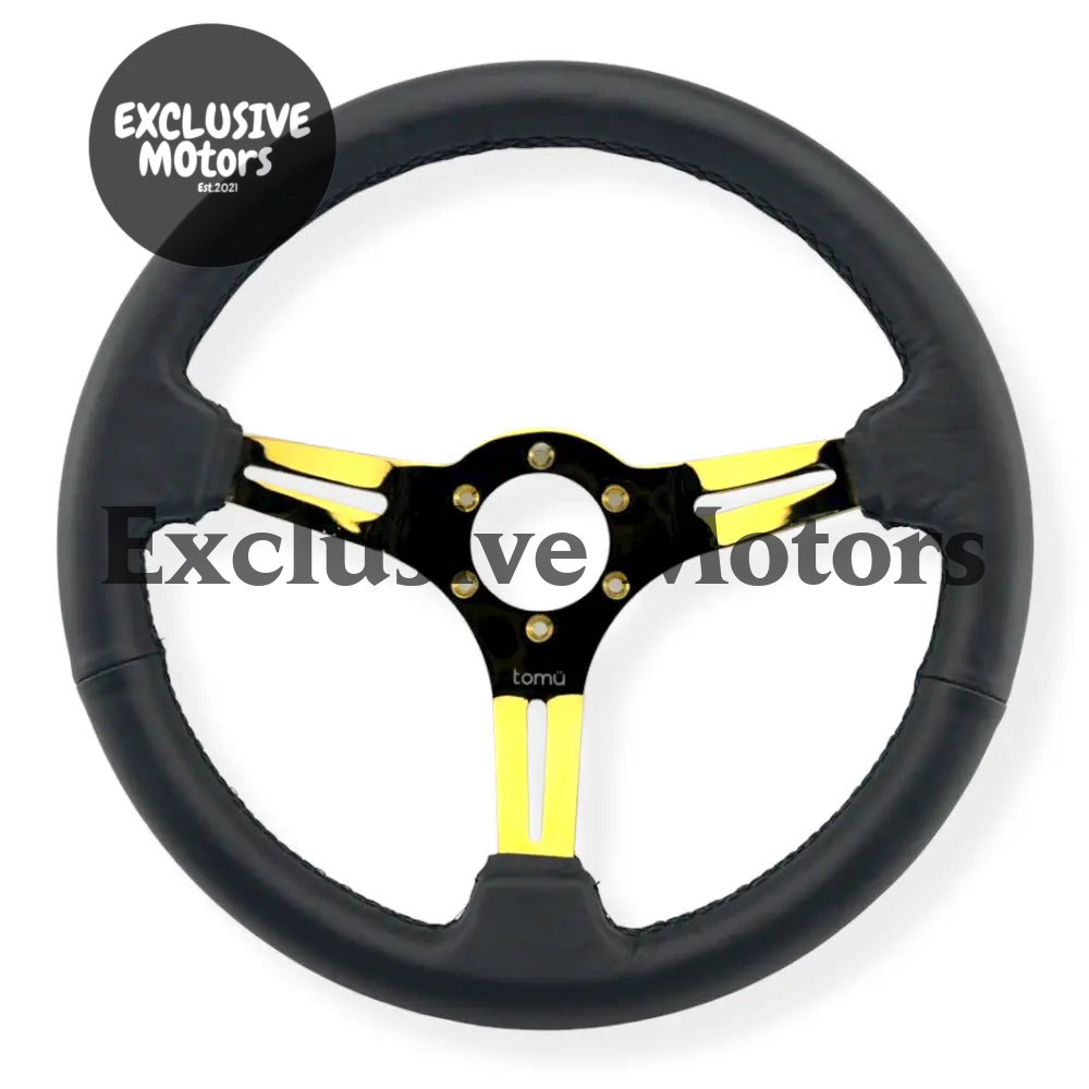 Tomu Tsukuba Black Leather with Gold Spoke Steering Wheel