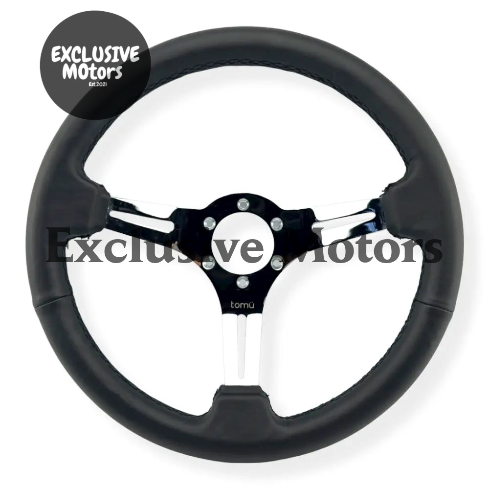 Tomu Tsukuba Black Leather with Mirror Chrome Spoke Steering Wheel