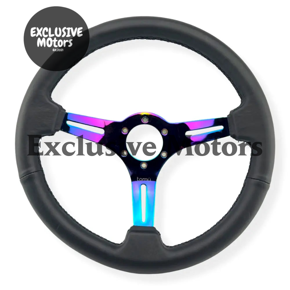 Tomu Tsukuba Black Leather with Neo Chrome Spoke Steering Wheel
