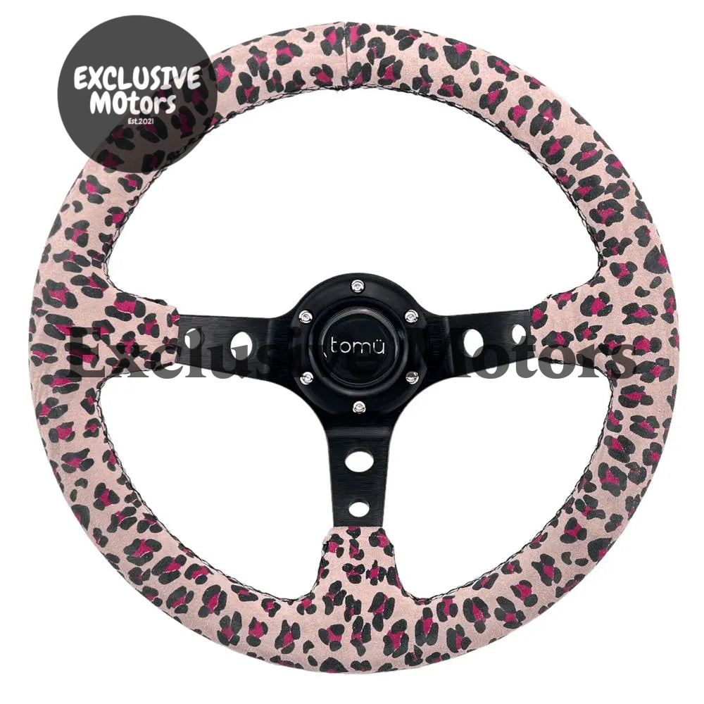 Tomu cheetah Pink Suede LeatherSteering Wheel - Tokyo Tom's